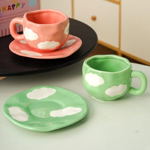Sky and White Clouds Coffee Mug with Saucer (Yellow)