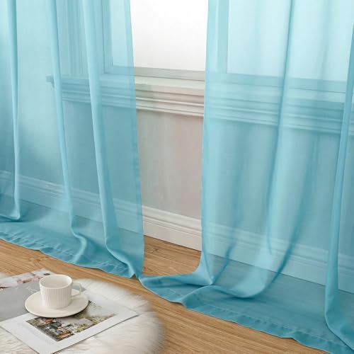 Aqua Sheer Curtains 72 Inch Length 2 Panels Set (42"W x 72"L (Pack of 2) / Aqua)