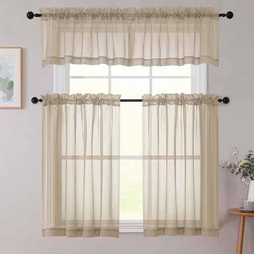 Cafe Curtains 36 Inch Length Tier 2 Pieces (Taupe / 42"W x 36"L (Pack of 2))