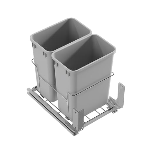 Dowell B18 Aluminum Base Wastebasket Pullout with Door Mount and Two 35Qt (Double Pull - 35Qt x 2)