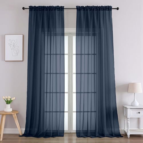 Navy Blue Sheer Curtains 96 Inches Long 2 Panels (Navy Blue / 59"W x 96"L (Pack of 2))