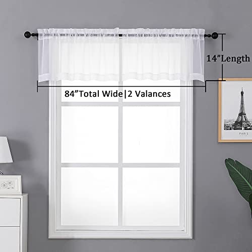 Sheer White Valances for Windows 2 Pack (White / 42"W x 14"L (Pack of 2))