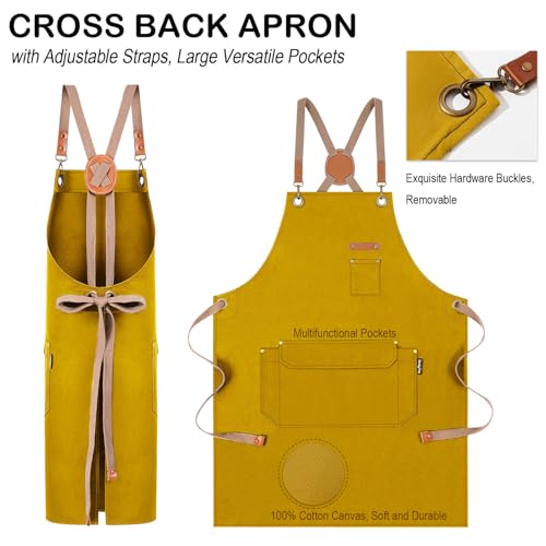 Chef Apron Men Women (Yellow, 6 Pack)