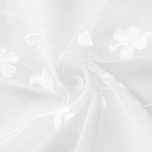 White Sheer Curtains 96 Inches Long 2 Panels White Embroidered Floral Pattern Semi Sheer Window Curtains for Bedroom Living Room (52"W x 96"L (Pack of 2) / White)