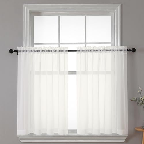 Sheer Curtains Tiers 2 Pieces Set (Ivory / 42"W x 24"L (Pack of 2))