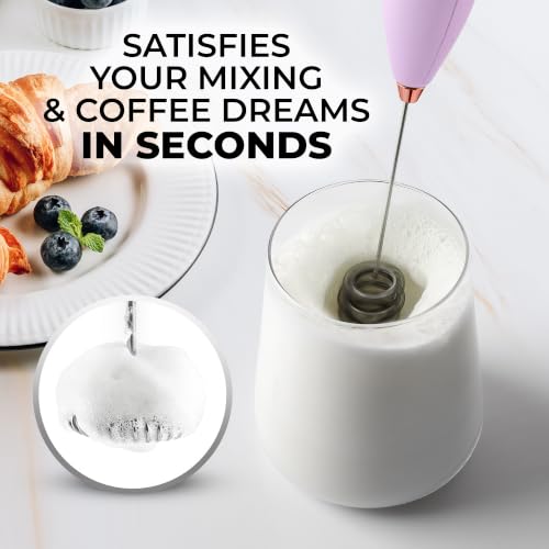 Powerful Milk Frother Wand With Duracell Batteries (Regal Lavender / Triple Whisk + Batteries)