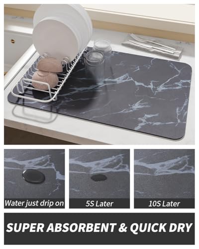 Coffee Mat Hide Stain Rubber Backed Absorbent Dish Drying Mat for Kitchen Counter (SMOKEY BLUE / 16"X24")