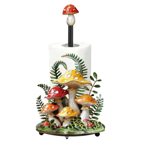 Mushroom Paper Towel Holder with Round Base Mushroom Bathroom Decor Gifts Rustic Dispenser Kitchen Paper Holder Stand for Christmas Housewarming Farmhouse Countertop Toilet Home Accessories (Mushroom)