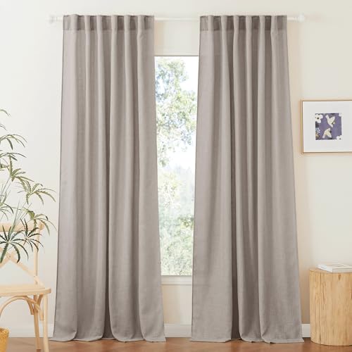 Farmhouse Boho Linen Sheer Curtains 90 inches Long for Living Room (Birch Brown / 52"W x 90"L (Pack of 2))