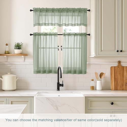 Sage Green Sheer Curtains Tier 30 Inches Length 2 Panels (42"W x 30"L (Pack of 2) / Sage Green)