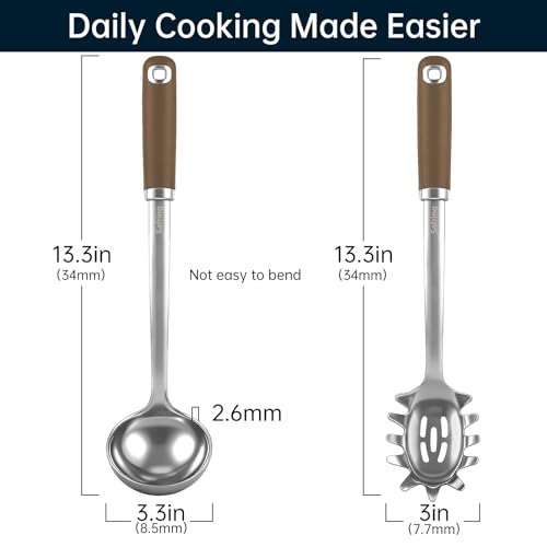 Stainless Steel Soup Ladle and Spaghetti Spoon Set (Coffee)