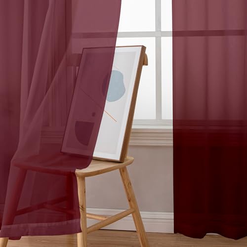 Burgundy Red Sheer Curtains 90 Inches Long 2 Panels (Burgundy / 59"W x 90"L (Pack of 2))
