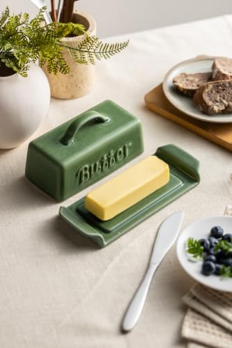 Ceramic Butter Dish with Lid (Green)