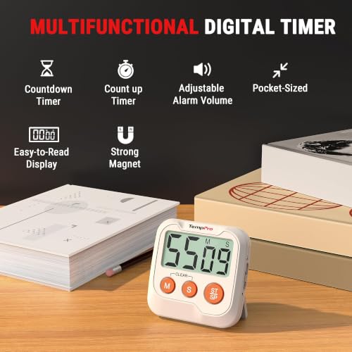TM03 Digital Timer with 2 Alarm Volume & Strong Magnetic Back
