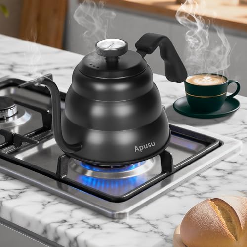 Tea Kettle For Stovetop (Black (with Thermometer) / 0.9 Quarts)