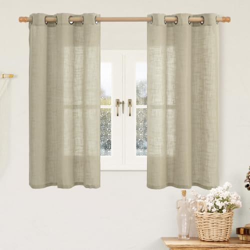 48 Inch Length Short Linen Curtains for Kitchen 2 Panels (34"W x 48"L (Pack of 2) / Oatmeal)