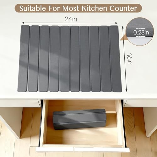 Large Stone Dish Drying Mat for Kitchen Counter (Pure Gray / 24" x 16")