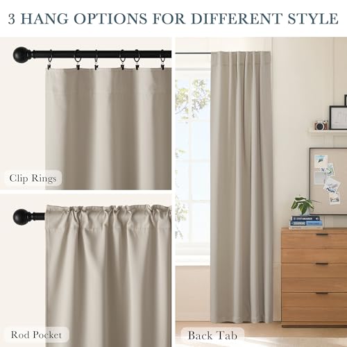 Rod Pocket and Back Tab Blackout Curtains for Bedroom (Cream / 70"W x 63"L (Pack of 2))