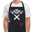 Funny Apron for Men Women 100% Cotton May The Forks Be With You Adjustable Bib Aprons with 2 Pockets Funny Gifts Grilling Grill Kitchen Cooking BBQ Black (May the Forks Be With You)