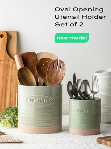 Kitchen Utensil Holder Set of 2 (Set of 2 (6.7 inches + 5.1 inches) / C-Green & Clay)