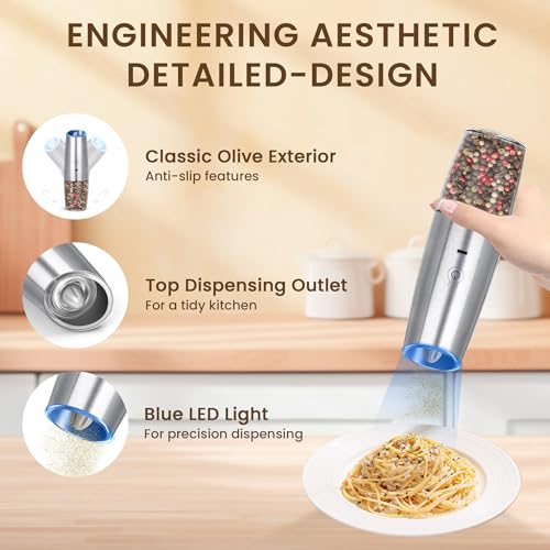 Rechargeable Gravity Salt Pepper Grinder Set (Rechargeable/Single/Silver)