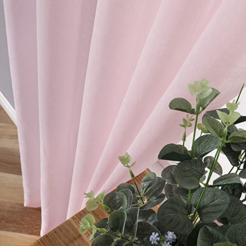 Short Sheer Curtain Linen Textured Living Room Curtains Sheer Light Filtering Rod Pocket Voile Curtain for Bedroom (42"W x 54"L (Pack of 2) / Pink)