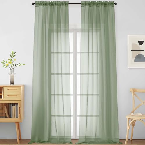 Sage Green Sheer Curtains for Windows 108 inches Long 2 Panels Set (42"W x 108"L (Pack of 2) / Sage Green)