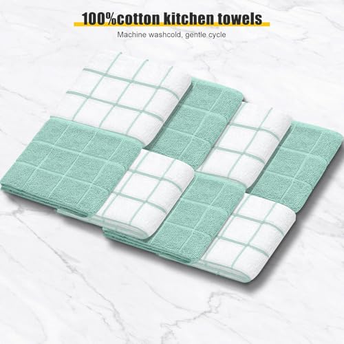 Oven Mitts Kitchen Towels Dishcloths with Pot Holders Sets 12PCS (Mint Green)