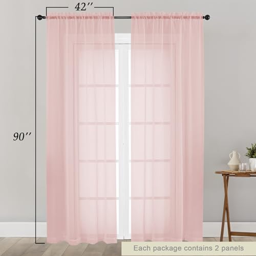 Blush Sheer Curtains for Bedroom Living Room 90 Inches Long 2 Panels Set (Blush / 42"W x 90"L (Pack of 2))