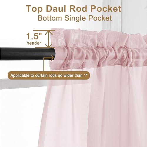 Blush Pink Sheer Curtains 30 inch Length 2 Panels (Blush Pink / 42"W x 30"L (Pack of 2))