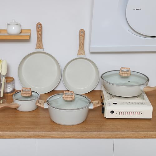 Ceramic Cookware Sets 15PCS Pots and Pans Set Non Stick (white15)
