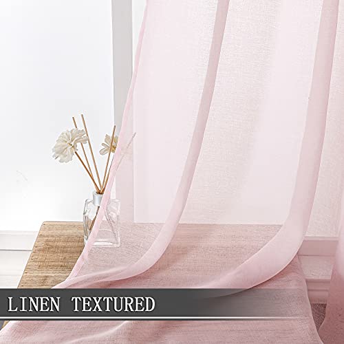 Short Sheer Curtain Linen Textured Living Room Curtains Sheer Light Filtering Rod Pocket Voile Curtain for Bedroom (42"W x 54"L (Pack of 2) / Pink)