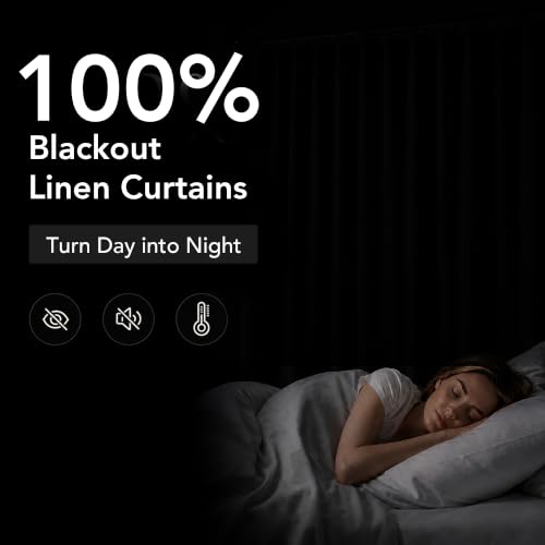 Pinch Pleated 100% Blackout Linen Curtains for Living Room 84 Inch (Loden/Linen 100% Blackout / 40"W x 84"L (Pack of 2))