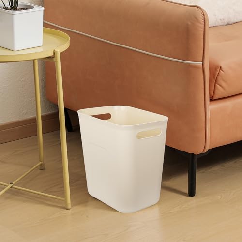 Plastic Small Bathroom Trash Can Wastebasket (Beige / 3.5 Gallon)