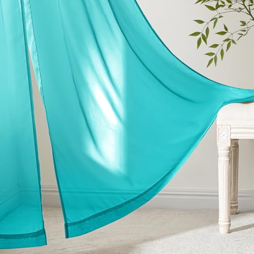 Turquoise Sheer Curtains 96 Inches Long 4 Panels 42 x 96 Inches (42"W x 96"L (Pack of 4) / Turquoise)