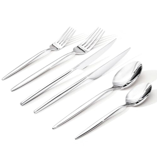 24 Piece Silverware Set for 4 with Steak Knives (Silver / 24-Piece)
