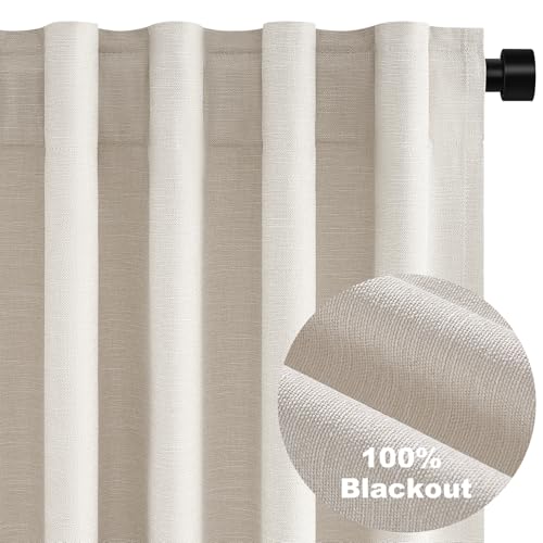 Short Linen Blackout Curtain Tiers 48 Inches Long 2 Panels Set Ivory Birch Thick Linen Texture Curtain Drapes for Small Window Heat Blocking Thermal Insulated Kitchen Bathroom Basement loft (Birch / 52"W x 48"L (Pack of 2))