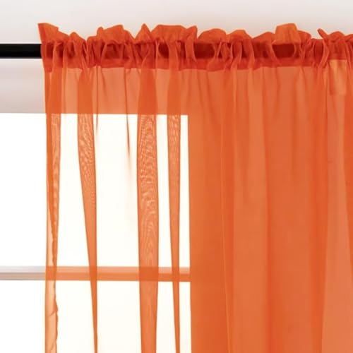 Burnt Orange Sheer Curtains 4 Panels Rod Pocket Semi (Burnt Orange / 52"W x 108"L (Pack of 4))
