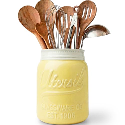 Yellow Mason Jar Utensil Holder (Yellow | Jar Utensil Holder)