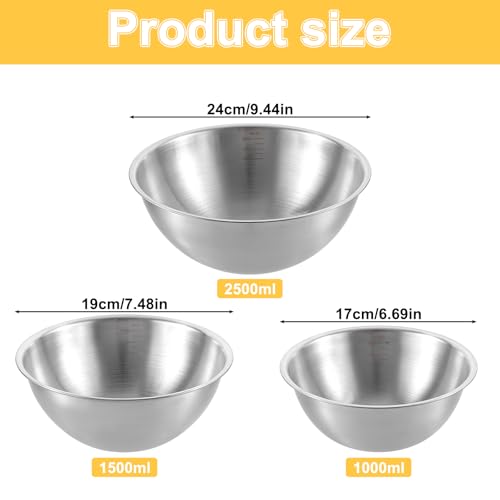 Stainless Steel Mixing Bowls 3 Packs Nesting Baking Supplies Small Thicker Stainless Steel Flat Bottom Stackable Salad Bowl Mixing Bowls Set for Cooking