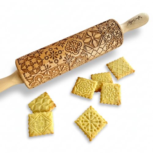 PORTUGUESE TILES Embossed Rolling Pin for Clay & Baking by Algis Crafts