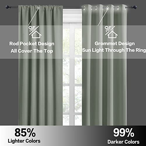 Short Blackout Curtains for Small Window Kitchen Bathroom Cafe RV (Grayish Green / 52"W x 36"L (Pack of 2))