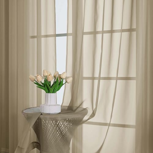 Taupe Sheer Curtains 90 Inches Long 2 Panels (Taupe / 59"W x 90"L (Pack of 2))