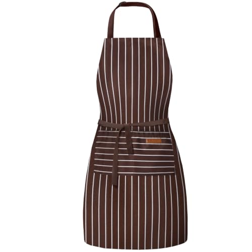 Adjustable Bib Apron with 2 Pockets Chef Cooking Kitchen Restaurant Aprons for Women Men (Brown Wide)