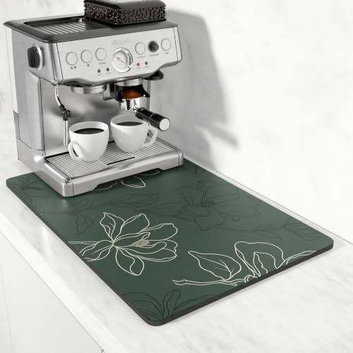 Coffee Mat 16" x 24" Coffee Bar Mats for Espresso Machine Station Accessories and Organizer (Line Art Magnolia / 16" x 24")