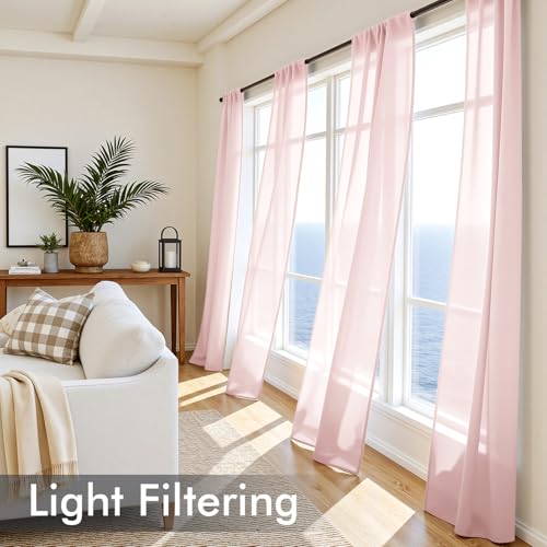 Blush Pink Sheer Curtains 90 Inches Long 4 Panels 42 x 90 Inches (42"W x 90"L (Pack of 4) / Blush Pink)