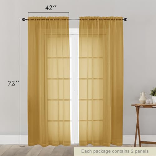 Gold Sheer Curtain for Bedroom Living Room 72 Inches Long 2 Panels Set (Gold / 42"W x 72"L (Pack of 2))