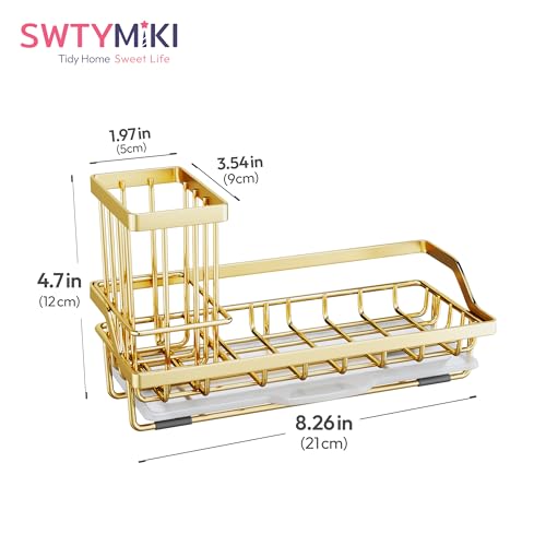 Sink Caddy Kitchen Sink Organizer with Detachable Brush Holder (Gold / Medium)