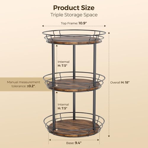 3 Tier Lazy Susan Turntable Rotating Spice Rack Organizer for Cabinet (10in - 3Tier)