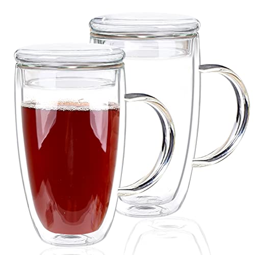 15 Oz Double Walled Glass Coffee Mugs (Glass lid / 15oz)